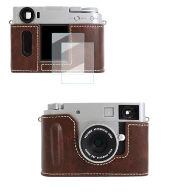 Imagem de VOVMOEYA Capa de câmera para Fujifilm X Half, meia capa de couro PU para câmera com 2 peças de filme temperado