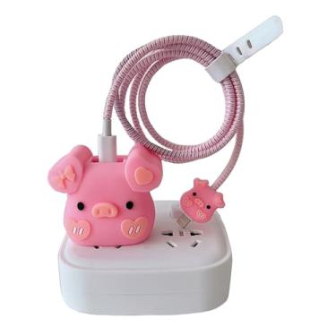 Imagem de Compatível com carregador adaptador USB-C 20W/18W da Apple, capa protetora de desenho 3D para iPhone 20W USB-C Adaptador de alimentação Carregador Fast Lightning Cable Cover (Bowknot Pig)