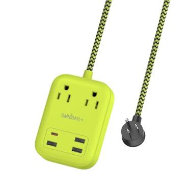Imagem de Omnibar Barra de alimentação USB Surge Bar 2, com 2 tomadas, 4 portas USB (1 USB C), extensor de saída multiplugue com cabo de extensão trançado de 1,7 m, 1700 joules, estação de carregamento USB de