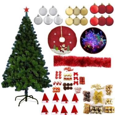 Imagem de Kit Árvore De Natal 2,10 Verde 800 Galhos 141 Enfeite Pisca Led Colori