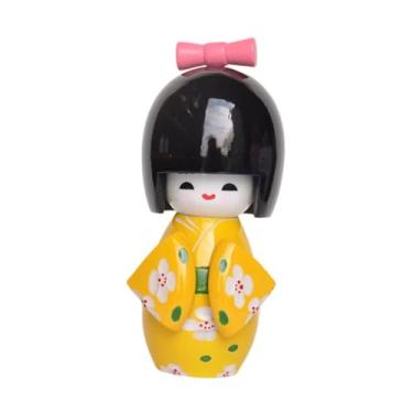 Imagem de MotiveTech Estátua em Miniatura de Gueixa Japonesa Tradicional em Quimono, Estatueta Kabuki Asiática de Madeira Colecionável para Escritório, Armário E Loja, Amarelo, Tamanho real