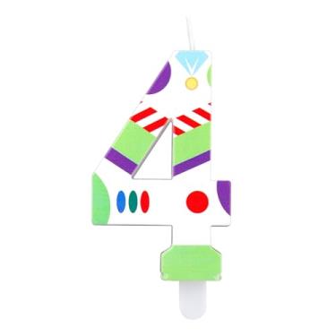 Imagem de Vela de desenho animado com tema de brinquedo, número de aniversário, topo de bolo de aniversário, astronauta, robô de brinquedo para meninos e meninas, suprimentos de festa (número 4)