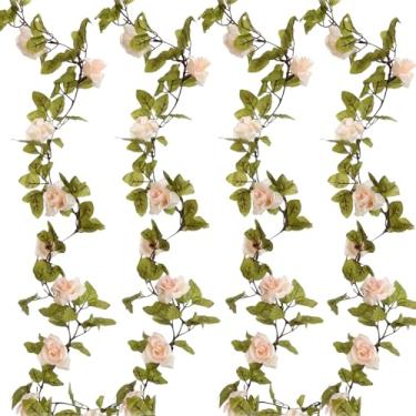 Imagem de VQOIHP 2 peças de flores artificiais, guirlanda floral para pendurar em videira rosa falsa de 213 cm, hera floral de seda artificial rosa claro para decoração de mesa central, cerimônia de arco de