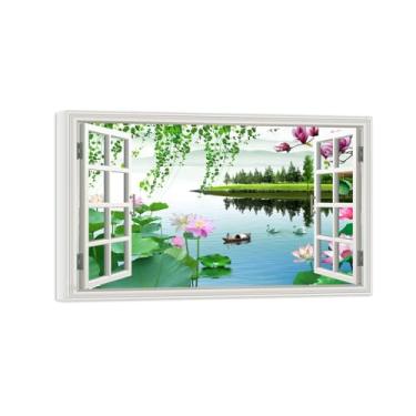 Imagem de Falsas Janelas Paisagens Impressões em Tela-Lago Lótus-Quadro Arte Moderna-Natureza Pintura Pronta para Pendurar Tela Embrulhada 20x30cm