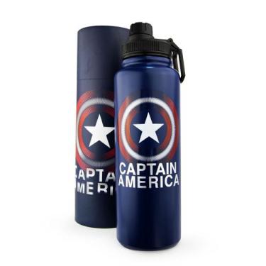 Imagem de Garrafa 1 Litro Capitão América Marvel Térmica Inoxidável, 0.625, Azul