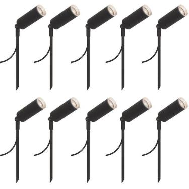Imagem de Kit 10 Luminárias Chão Espeto Jardim Escada Móvel Preto 30Cm
