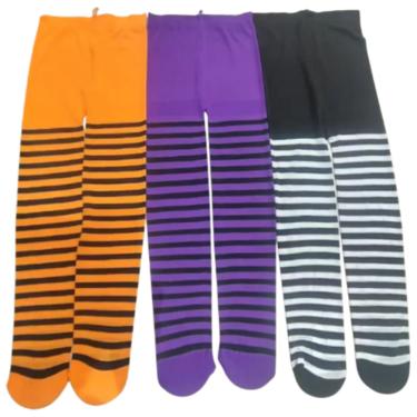 Imagem de Meia Calça Infantil Listras Laranja Roxo Preto Halloween - Festive