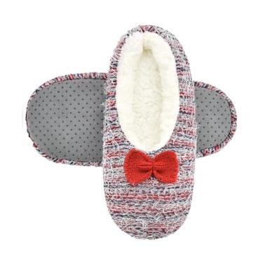 Imagem de DICUIRD Meias femininas aconchegantes e quentes de sola macia com aderência, forro de lã felpuda, chinelos de casa com parte inferior antiderrapante, Mhm vermelho, 5-7.5