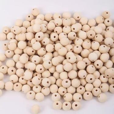 Imagem de Contas de madeira natural inacabadas contas espaçadoras de madeira natural esferas redondas contas soltas de madeira para artesanato bolas de madeira grandes 1000 peças 10 mm