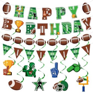 Imagem de Banner de aniversário de futebol e redemoinhos decorações festa de rúgbi bunting teto serpentinas suprimentos tema esportivo decoração de flâmula para crianças aniversário, celebração de equipe e