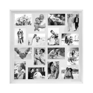 Imagem de Porta-Retrato Multifotos Quadrado | 16 Fotos Com Vidro | Design Moderno | Para Sala De Estar E EscritóRio(Branco)