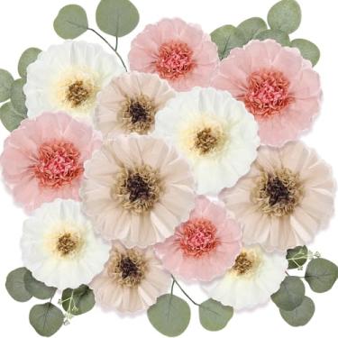 Imagem de Lincia 80 peças de flores gigantes de papel de seda com folhas artificiais de eucalipto, decoração de flores de papel grande para parede, chá de chá, chá de bebê, aniversário, quarto de bebê