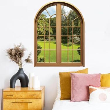 Imagem de ZARROUEA Adesivos de parede de janela falsos 3D, decalque de parede com paisagem de jardim arqueado para janela do país americano, removível, decorativo em estilo natural para decoração de casa