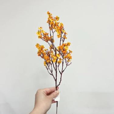 Imagem de Ramo de Flores de Cerejeira Artificial 35cm Buquê de Seda Para Decoração Casamento Festa Arranjos Florais(Amarelo,2)