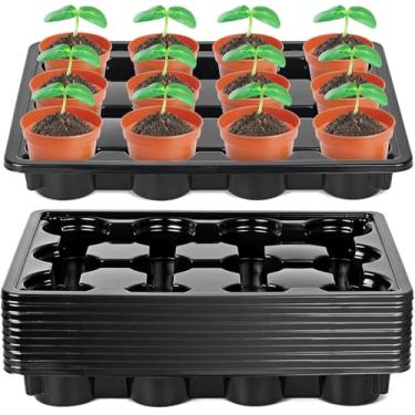 Imagem de Sckee Bandejas redondas de 12 células para vasos de 3,5 polegadas, bandeja de mudança de vaso de flores, bandeja de plástico para transporte de vaso de berçário (42 x 32 cm, 6,3 cm de profundidade