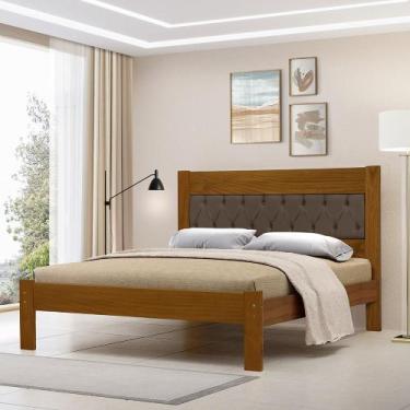 Imagem de Cama de Casal Viena com Cabeceira Captonê Veludo Marrom Madeira Castan