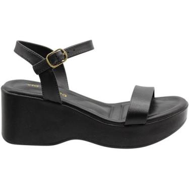 Imagem de Sandália Salto Médio Anabela Via Scarpa Fivela Feminina, 37, Preto