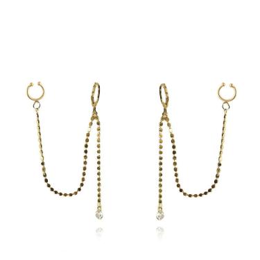 Imagem de Brinco Argolinha Corrente Com Ponto De Luz E Piercing Fake F