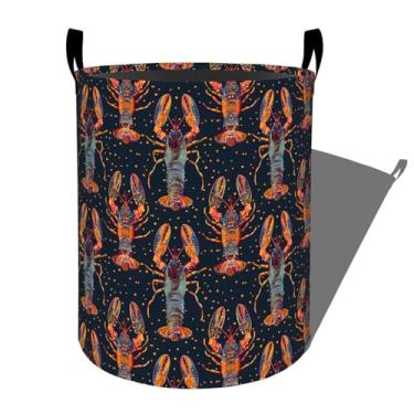 Imagem de Cesto de lavanderia vibrante de lagosta em fundo escuro, organizador de cesto de roupa suja dobrável para decoração de banheiro, caixa de armazenamento de roupas de brinquedo para quarto 19,7 x 15,7