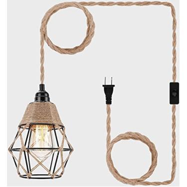 Imagem de Luminária de suspensão estilo country com plugue industrial, lâmpadas de suspensão de 4,3 m que se conectam à tomada de parede com abajur de metal ajustável para sala de estar, quarto, decoração DIY