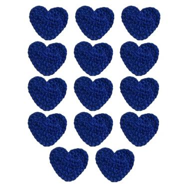Imagem de 14 peças aplique de coração de crochê de 6 cm, aplique de tricô com feltro branco para suéter, gorro, aquecedores, enfeite de costura, enfeites de Natal e dia dos namorados (azul)