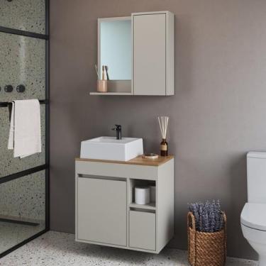 Imagem de Conjunto para Banheiro Gabinete Suspenso 60cm com Cuba e Espelheira Ba