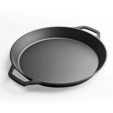 Imagem de Frigideira de ferro fundido pré-temperada de 50,8 cm - alças duplas - à prova de ferrugem nitretada - para forno, fogão, churrasqueira e fogueira