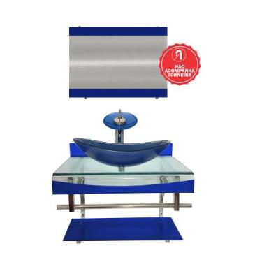 Imagem de Gabinete de Vidro 70cm para banheiro Holanda  - EKASA, Azul Escuro