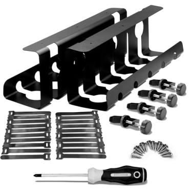 Imagem de 2 peças de gerenciamento de cabos para jogos superresistentes de 38 cm organizador de fios de mesa grande cesta de cabos embaixo da mesa Suporte com grampos e parafusos suporte de tira de linha