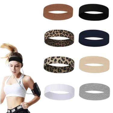Imagem de Bandanas esportivas finas elásticas (8 peças), faixas de cabelo com aderência de silicone antiderrapante para exercícios de cabelo para homens mulheres futebol basquete futebol tênis ioga