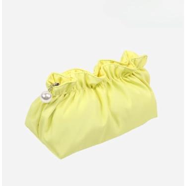Imagem de Bolsa de higiene pessoal com design enrugado, impermeável, organizador de maquiagem, bolsa portátil de armazenamento de cosméticos, Amarelo