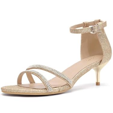 Imagem de Allegra K Sandálias femininas de salto agulha gatinho com glitter, Dourado, 40