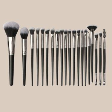 Imagem de Pincéis de maquiagem, 20 peças, conjunto de pincéis de maquiagem, corretivos, sombras, delineador, pincéis de maquiagem, preto
