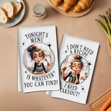 Imagem de 2 peças de toalhas de cozinha engraçadas Sassy Lady 35 x 61 cm, pano de prato decorativo de microfibra absorvente retrô toalha de chá, toalhas de mão waffle para cozinha, casa, banheiro, 1