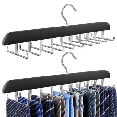 Imagem de Cycleacc Cabide de gravata para armário, 2 em 1 com 20 ganchos dobráveis, organizador masculino com rotação de 360 graus, suporte de gravata de madeira para homens, cintos, cachecóis, regatas