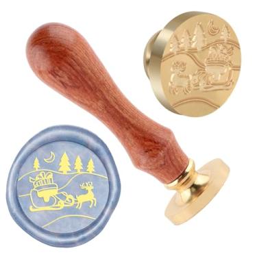 Imagem de Carimbo de lacre de cera de Natal carimbo de latão e uma alça de madeira carimbos cabeça para cartões de natal convites de festa carta envelope cartões de felicitações presentes