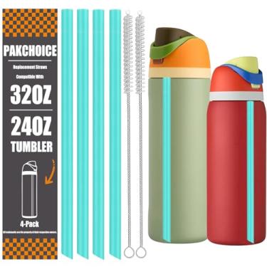 Imagem de 4 canudos de substituição para garrafa de água Owala 680 g 947 ml, canudos de plástico reutilizáveis com 2 escovas de limpeza para copo de 680 g 947 ml, acessórios para garrafa esportiva, design