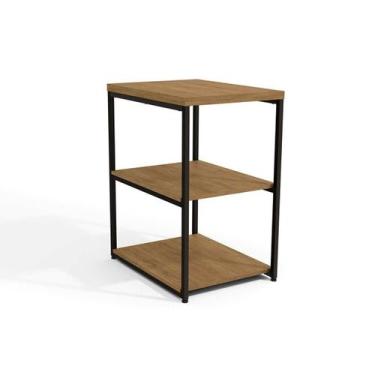 Imagem de Mesa Lateral p/ Sala Industrial LI004 c/ 3 Prateleiras Freijo/Preto - 