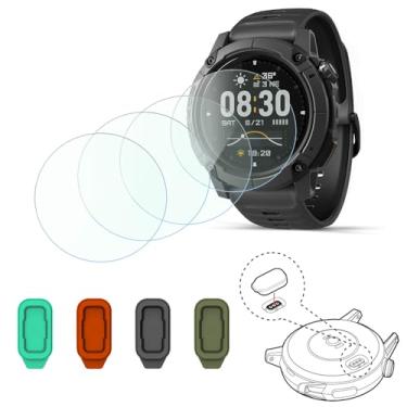 Imagem de FCMEDZI Protetor de tela de vidro temperado SmartWatch compatível com Coros Nomad, película protetora 2,5D 9H dureza HD e plugue de carregamento de poeira (pacote com 4 + 4)