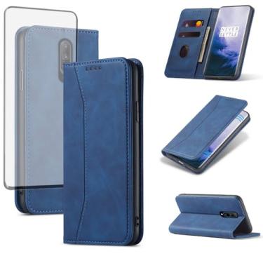 Imagem de Asuwish Capa carteira flip para OnePlus 7 Pro com protetor de tela, fecho magnético, suporte para cartão de crédito, suporte para OnePlus7Pro 5G One Plus 1+7 1Plus OnePlus7 7Pro One+ 1 + sete azul