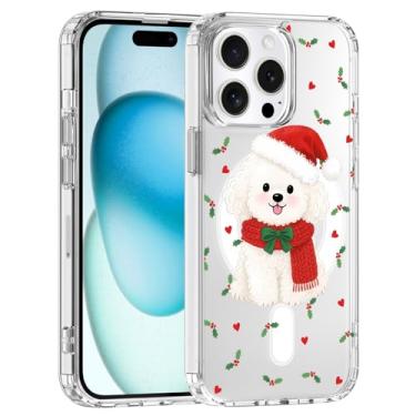 Imagem de JOYLAND Capa para iPhone 16 Pro Max, compatível com MagSafe, capa de telefone transparente com design de cachorro de Natal, capa protetora de TPU macio antiamarelamento à prova de choque com proteção