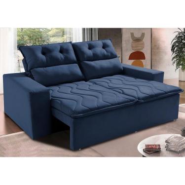 Imagem de Sofá 3 Lugares Retrátil E Reclinável 1,80m Cama Inbox Smal Com Bordado Pantográfico Suede Azul