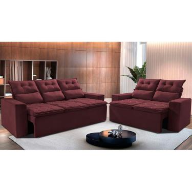 Imagem de Conjunto De Sofá 3 E 2 Lugares Retrátil E Reclinável 2,00x1,50m Cama Inbox Smal Suede Vinho