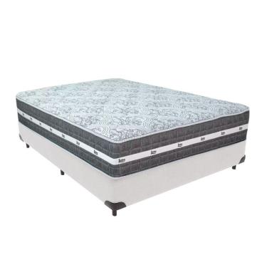 Imagem de Cama Box Branco E Colchão Black Graphite Molas Ensacadas Casal 138x188x27 Anjos