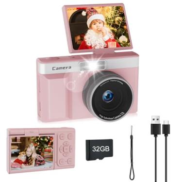 Imagem de Câmera digital para crianças, tela flip de 180°, câmeras de 48 MP para fotografia, aniversário perfeito para crianças, câmera digital com cartão de memória de 32 GB