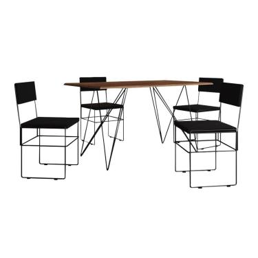 Imagem de Mesa Jantar Industrial Trama 1,40X0,80M Amêndoa Com 4 Cadeiras Estofadas Vitória Preta