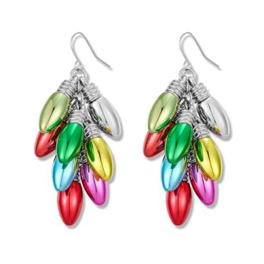 Imagem de Brincos de argola com pingente de lâmpadas coloridas para mulheres, lâmpada esmaltada, acessório de fantasia festiva de Natal, brincos de argola de apertar, joias modernas, Natal