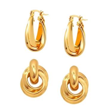 Imagem de Brincos pendentes de argola de borla longa de metal em gota de prata esterlina 925 banhados a ouro, Latão, Sem pedra preciosa