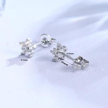 Imagem de Brinco de cartilagem de flor, brincos delicados, banhados a ouro 14K, brincos femininos de zircônia branca, standard, Cobre Prata esterlina, Sem pedra preciosa