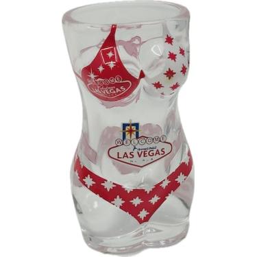 Imagem de RTSI Copo de shot com design de biquíni Las Vegas, vidro transparente com cores vermelha, branca e azul, tema de sinal Welcome to Las Vegas (rosa - estrelas) (rosa - estrelas)